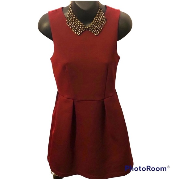 TOPSHOP Skater Dress Black Zipper - Bordeaux - Picture 1 of 8